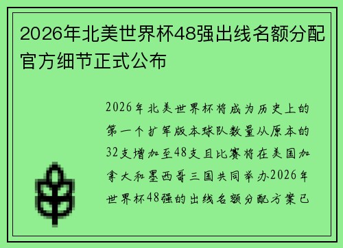 2026年北美世界杯48强出线名额分配官方细节正式公布